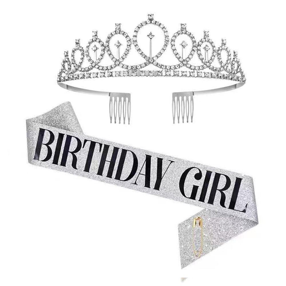 1162 birthday girl sash crown Rhinestone Tiara Set Birthday Sash